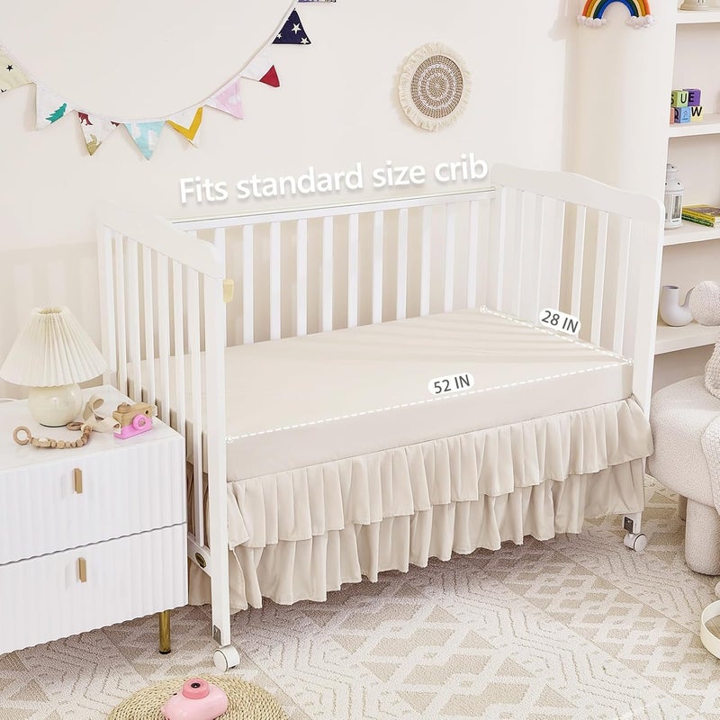 NacoMoco 3-Piece Tufted Ruffle Crib Bedding Set for Girls - Ultra Soft Baby Bedding Set Includes Boho Crib Comforter, Sheet & Skirt (Beige) - Image 4